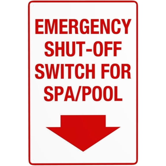 Pool Emergency Shut Off Retro Aluminum Tin Sign, Vintage Style Spa Rules Wall Decor Plaque for Pool Areas, Pool Emergency Control Sign, 8x12 Inch