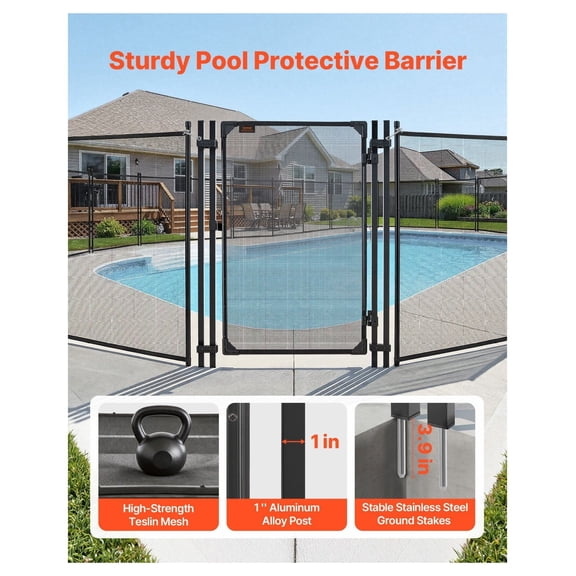 Pool Fence Gate 4 x 2.5 ft, Inground Swimming Pool Gate Kit, Outdoor Security Fence Door with Latch & Stopper, Black