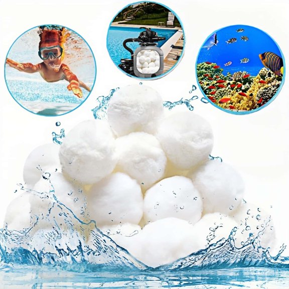 0.88 lbs Pool Filter Balls for Sand Filter, Reusable White Fiber Filter Media Balls, Replace Pool Filter Sand for Aquarium Tank, Pools Sand Filter Systems