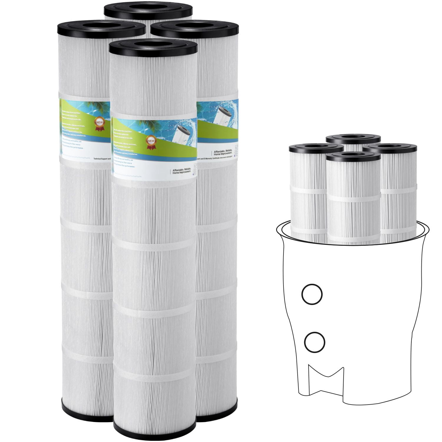 Pool Filter Cartridge, 4x 130 Sq. Ft, Spa Hot Tub Filter Cartridge Replacement, Compatible with Pentair CCP520, R173578, PCC130, Secure for Kids & Pet, Trilobal Pleated