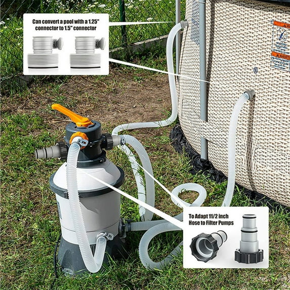 Pool Filter Hose Replacement Kit, 1.25-Inch x 6-Foot, 2-Pack with Adapters & Clamps, Durable, Leak-Resistant, Universal Fit for Above Ground Pool Pumps