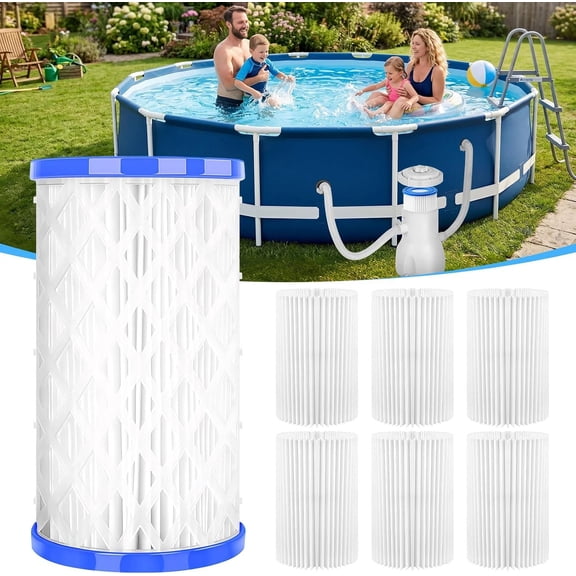 Pool Filter Type A/C or III - 6 Pack for Above Ground Pools - High-Efficiency Filtration, Easy to Clean, Fits Filter Pumps (1.9" Inner Hole)