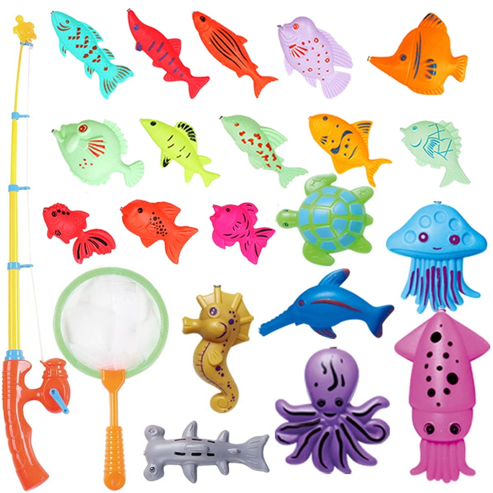 Pool Fishing Toys Games - Summer Magnetic Floating Toy Magnet Pole Rod Fish  Net Water Table Bathtub Bath Game - Learning Education For age 3 4 5 Boys  Girls Toddlers Carnival Party Favors 