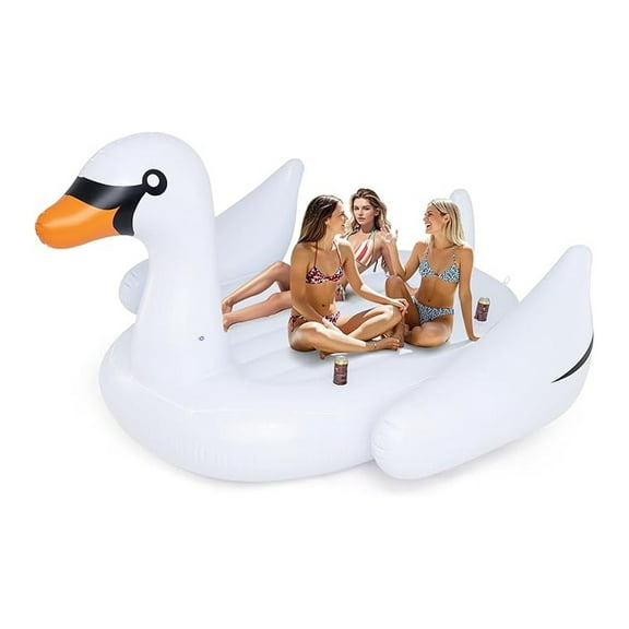 Pool Float, 4 Person Inflatable Floating Swan Island with Built-in Cup Holders, Electric Pump & Mooring Rope, Tanning Pool Lounger Raft for Adults, Lake, Beach, River