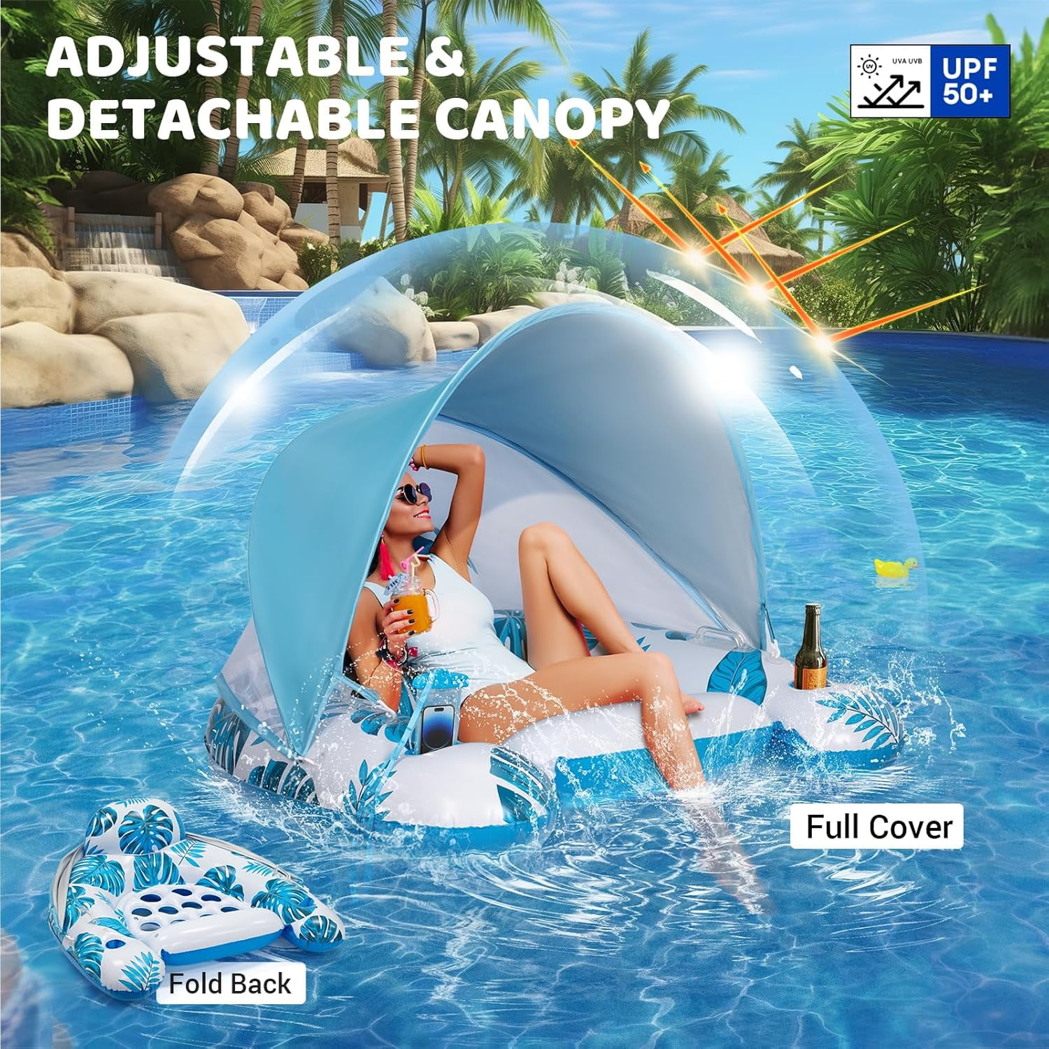 Adult Pool Floats Livhil XL Inflatable Pool Float With Canopy, Cup