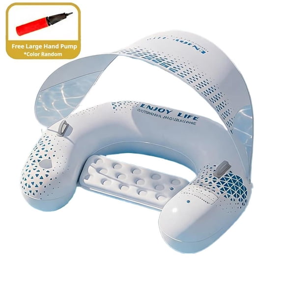Pool Float with Canopy, Adult Floating Pool Chair Lounge Floats, Detachable Sun Shade Canopy, Thickened PVC Water Lounge with Cup Holder & Handles for Beach Lake