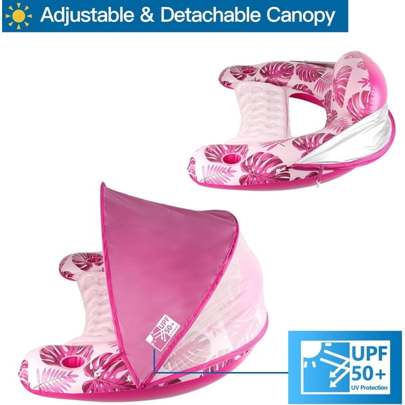 Pool Float with Canopy, Cup Holder - XL Pool Chair Lounge Float with Adjustable Sun Shade Cover, Drink Holder, Ergonomic Headrest,Inflatable Pool Float for Adults