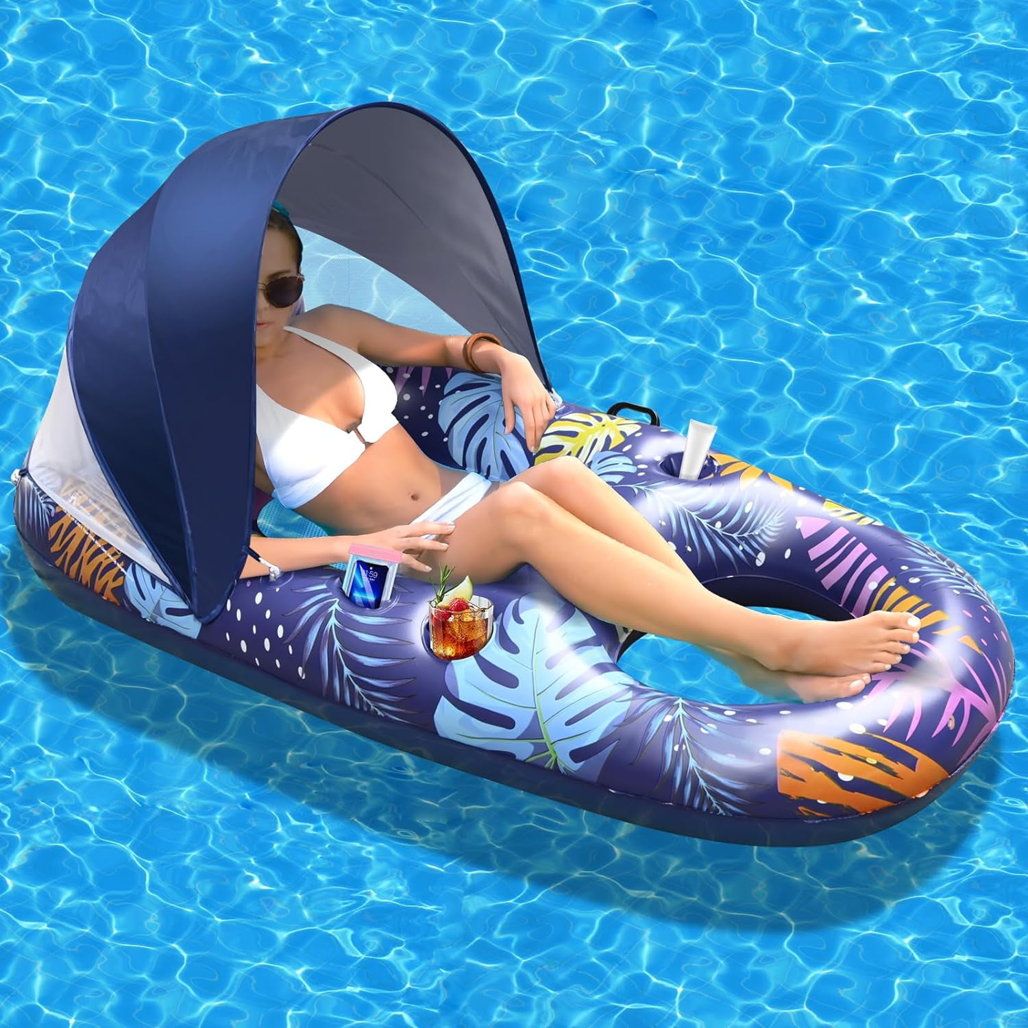 Pool Float with Canopy, Extra Large Pool Floats Adult Heavy Duty, Pool