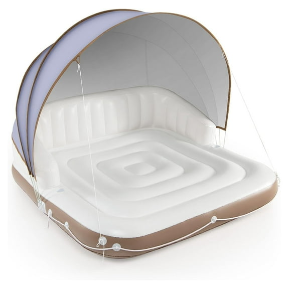 Pool Float with Canopy, Inflatable Floating Island 2 Person with UPF50+ Detachable Sunshade, 2 Cup Holders, Max Load 440 Lbs, 71" x 71" Heavy Duty Pool Lounger Floats Adult for Lake, Beach