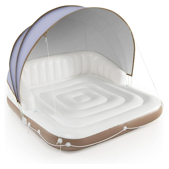 Pool Float with Canopy, Inflatable Floating Island 2 Person with UPF50+ Detachable Sunshade, 2 Cup Holders, Max Load 440 Lbs, 71" x 71" Heavy Duty Pool Lounger Floats Adult for Lake, Beach