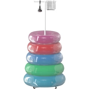 Pool Float Holder Storage Rack with T-Shaped Pole, 22’’x63.7’’ Pool Floats Organizer for Swimming Ring with Water Weight Bag, Pool Tube Floaty Stand Holders for Poolside Beach Storage, White