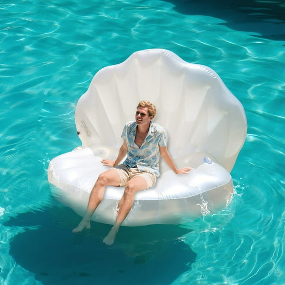 Pool Float Inflatable Pool Floats for Adults Swimming Pool Lounger Giant Seashell Raft Chair with Inflatable Pearl Ball Summer Water Party Lounge FloatColorful