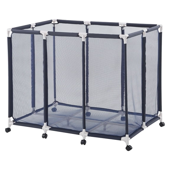 Pool Float Storage Bin with Wheels, 48 x 33 x 39 Inch Rolling Organizer, Durable Plastic Frame, Mesh Basket, Poolside Toys