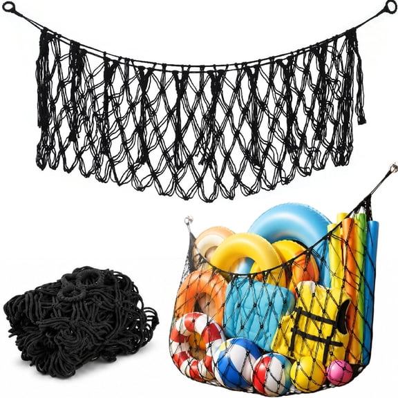 Pool Float Storage Net, Bexikou Foldable Hanging Organizer Mesh for Pool Side Fence, Swimming Outdoor Toy Storage for Floats, Balls, Inflatable Toys & Accessories