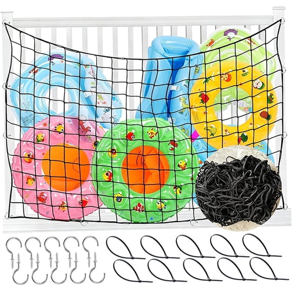 Pool Float Storage Net, Large Capacity Mesh Organizer for Floats and Water Toys, Black, 71 x 41 Inch