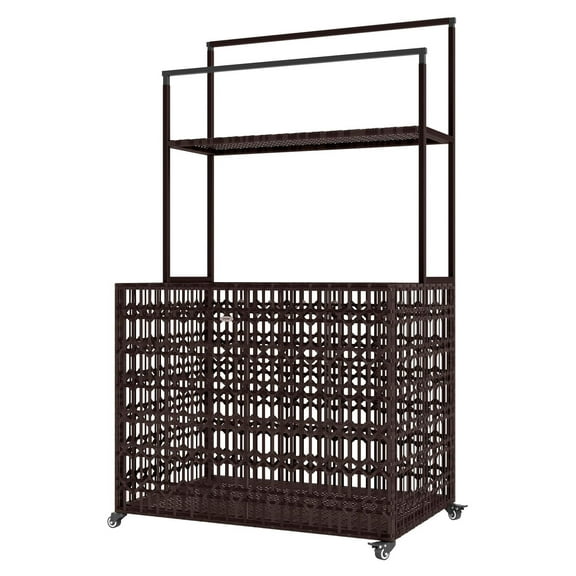 Pool Float Storage Organizer, Wicker Caddy with Wheels, PE Rattan Basket for Noodles, Life Vests & Beach Balls - Mixed-Brown, 34.6"W x 22.8"D x 59.4"H