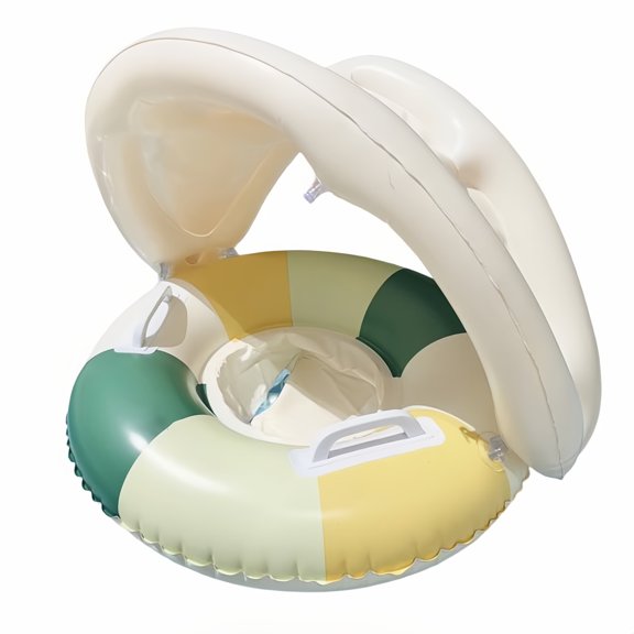 Pool Float with Canopy Inflatable Swim Ring with Handles Sunshade Water Float Summer Outdoor Pool Activities Beach Party Accessories Green