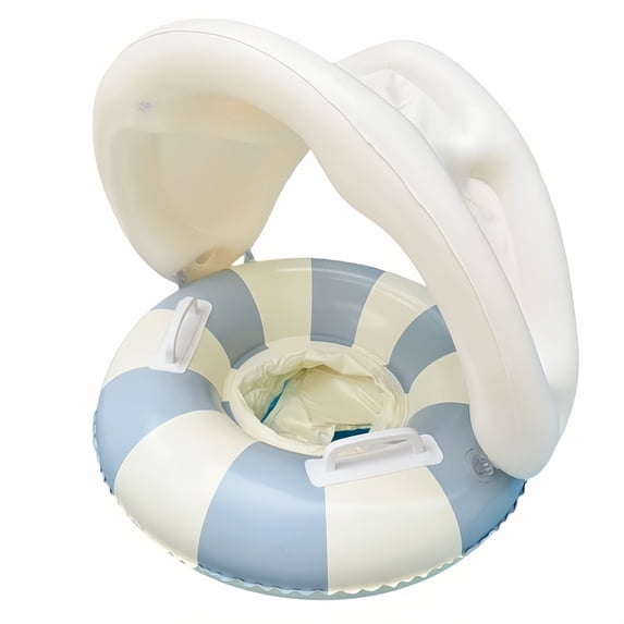 Pool Float with Canopy – Inflatable Swim Ring with Sunshade and Handles,Safe Water Float,Summer Outdoor Pool & Beach Party Essential Blue