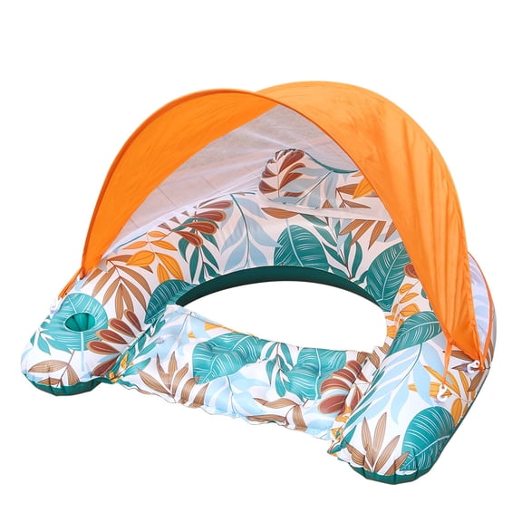 Pool Float with Canopy for Adults, Inflatable Floating Lounge Chair with Adjustable Sun Shade, Cup Holder, Ergonomic Headrest, PVC Safety Material