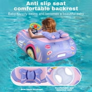 Pool Float with Steering Wheel and Horn, Inflatable Swim Ring with Comfortable Backrest and Safety Seat, Car-Shaped Pool Floaties