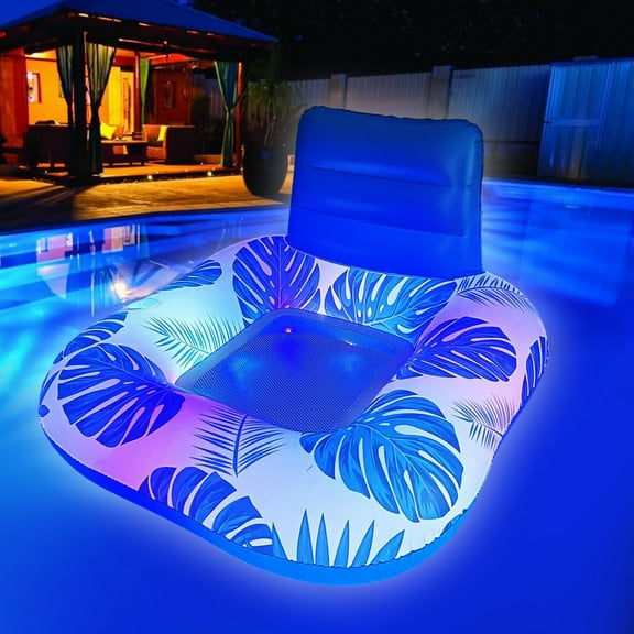 Pool Floating Row, Inflatable Lounger Chair With Backrest For Pool Party, Floating Pool Chair with Solar Light, XL Inflatable Float for Adults with Light, Large Pool Float with Night Lights
