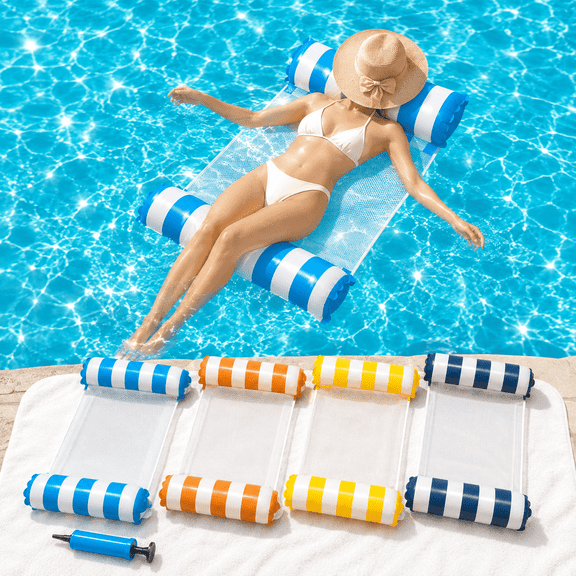 Pool Floats 1 Pack – 4-in-1 Water Hammock for Hammock Saddle Lounge Chair and Drifter Use – Adult Pool Floaties with Random Color Air Pump for Pool Lake Beach Travel(light blue)