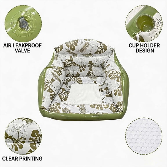 Pool Floats, 2-In-1 Inflatable U-Shaped Water Sofa with Breathable Mesh Seat and Cup Holder, Heavy-Duty Portable Lounge Chair for Adults, 34 X 33 Inch, for Pool Lake Beach