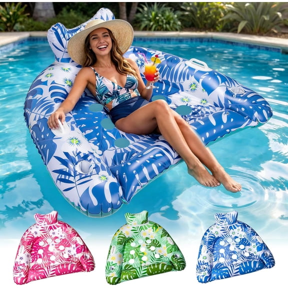 Pool Floats, 3 Packs Inflatable Pool Float Chairs for Adults, Summer Essential Pool Float with Dual Cupholders for Hot Days (Pink)