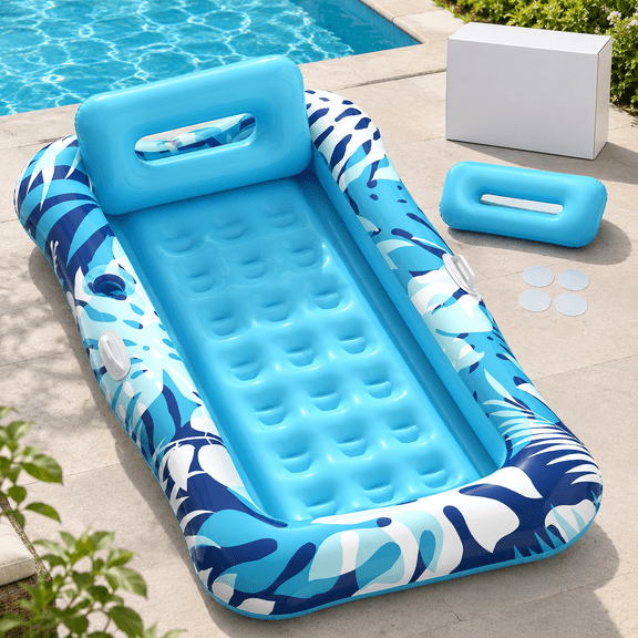 Pool Floats Adult,76"x48" XL Inflatable Tanning Pool Lounger Float with Pillow,4 in 1 Suntan Tub Sunbathing Raft Floatie Water-Filled Mattress Pool Ball Pit,Perfect for River Party & Relax