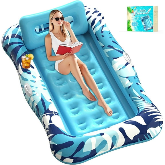 Pool Floats Adult,76"x48" XL Inflatable Tanning Pool Lounger Float with Pillow,4 in 1 Suntan Tub Sunbathing Raft Floatie Water-Filled Mattress Pool Ball Pit,Perfect for River Party & Relax