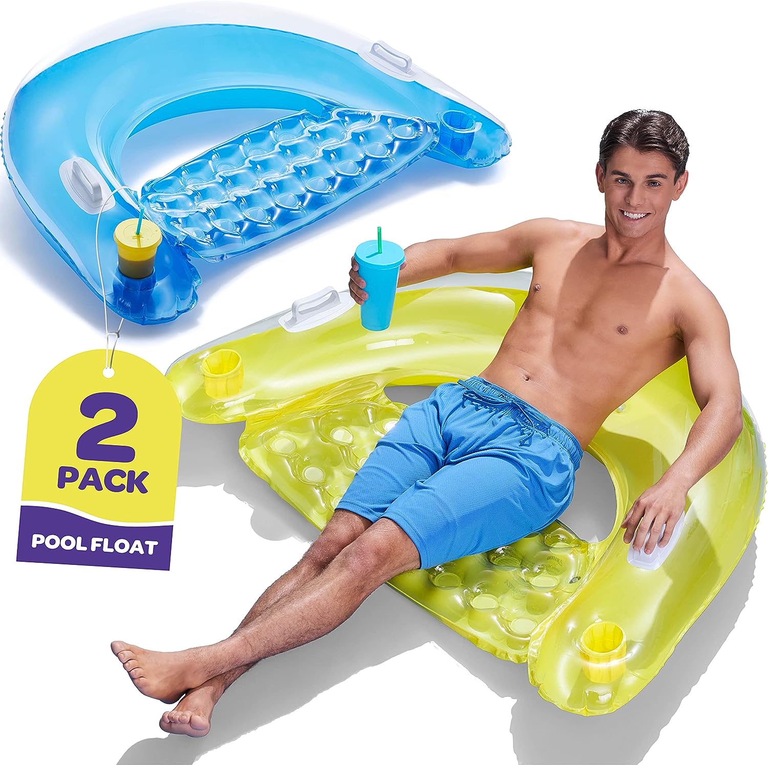 Pool Floats Adult Inflatable Chair Floats with Cup Holders & Handles