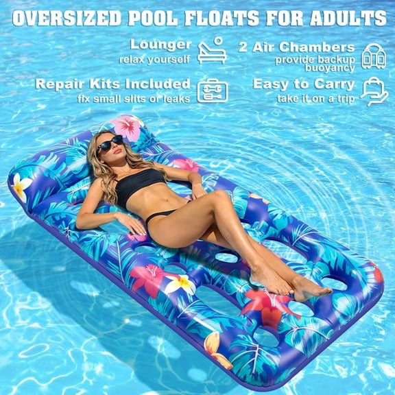 Pool Floats Adult, Inflatable Tanning Pool Float Lounger, Cooling Pool Rafts Floaties for Adults Floating Mat for Summer Outdoor Lake River Beach Pool Party