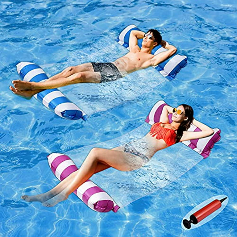 Pool Floats Adult Size 2 Pack 4 in 1 Inflatable Pool Float Pool floaties  with Air Pump Fun Water Toys as Pool Lounger Pool Hammock Chair Pool Raft