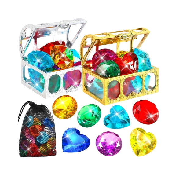 Pool Floats Diving To-ys Kit with Beach Essentials for Swimming Underwater Treasure Chest Sinking Gemstone Luxury To-ys Set Backyard Summer GamesColored