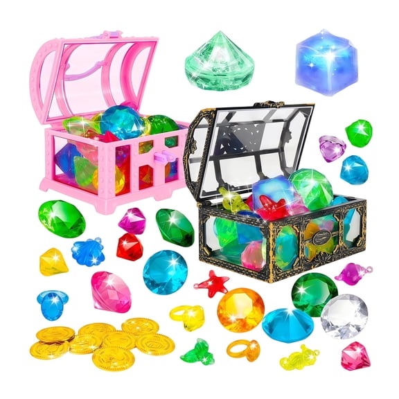 Pool Floats Durable Water To-ys with Beach Essentials for Swimming Sinking Treasure Chest Gemstone Sparkling Diamonds Set Backyard Party SuppliesColored B