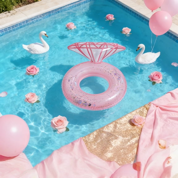 Pool Floats, Inflatable Ring Pool Float, Large Engagement Ring Floatie for Party, Swim Tube River Lake Wedding Stagette Decor Fun Raft for Adults, Golden