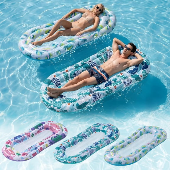 Pool Floats Lounger, 3 Pack Inflatable Pool Float Adult Size Water Hammock, Pool Floats Rafts Floaties for Swimming Pool Tanning, Pool Party, Summertime Beach Outdoor - Multicolor