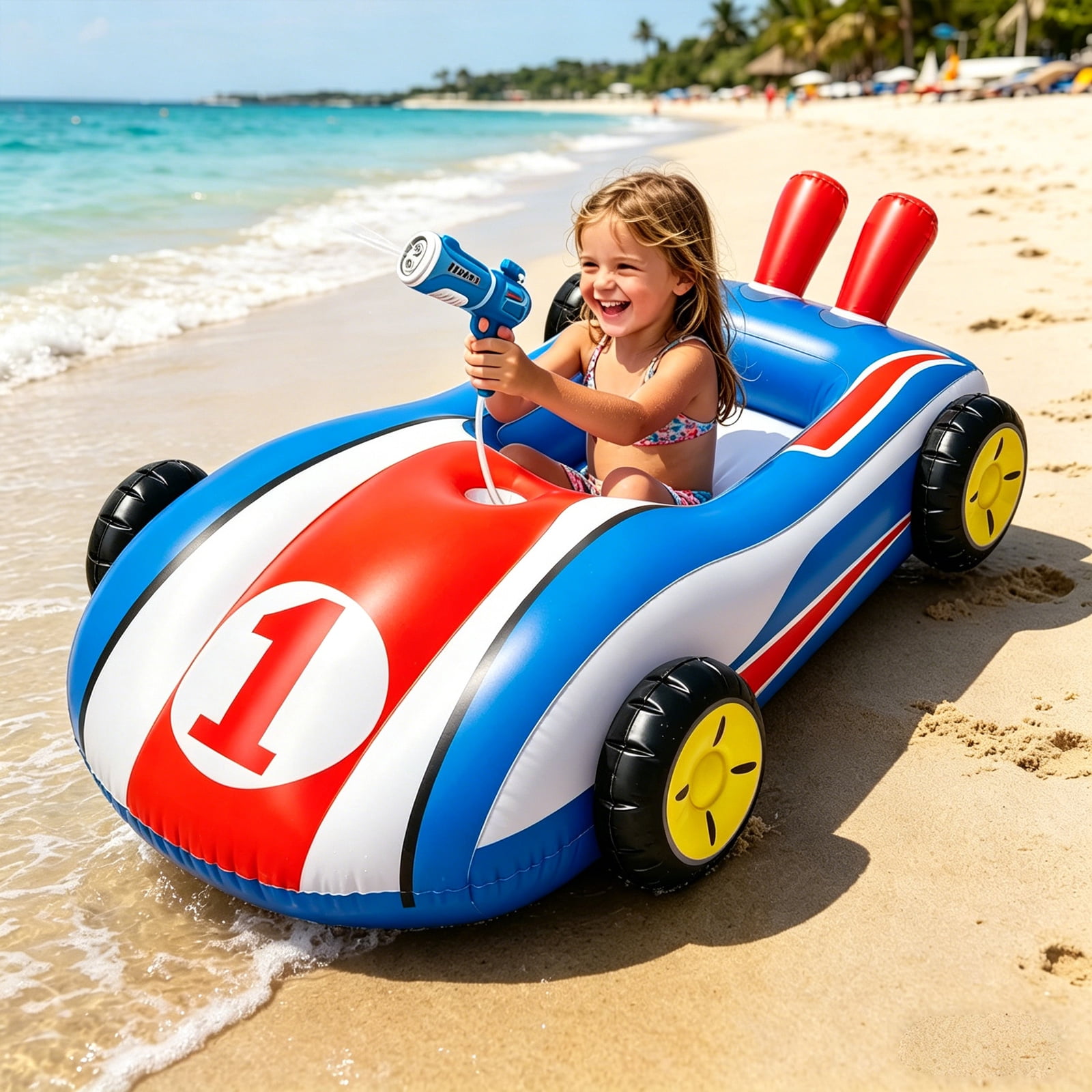 Pool Floats Toys for Kids with Water Gun, Inflatable Ride-On Pool Float for Ages 3-8, Toddler Summer Outdoor Water Games for Boys and Girls