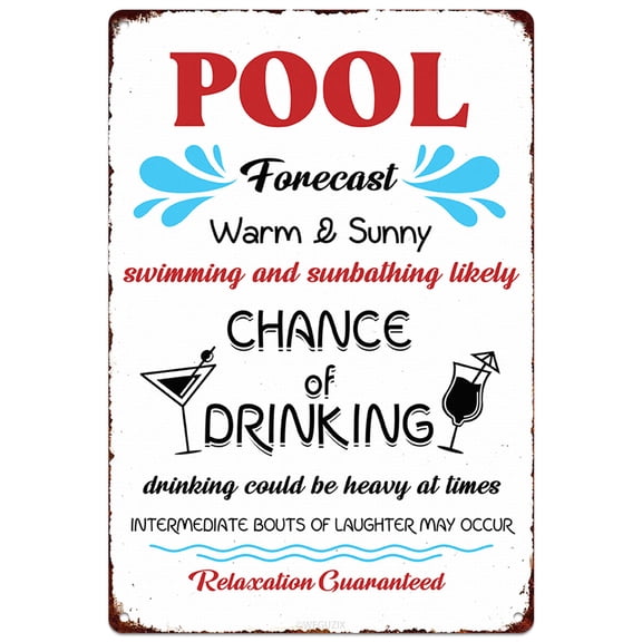 Pool Forecast Sign Pool Rules Metal Signs Vintage Pool Patio Wall Decoration Swimming Pool Aluminum Sign Outdoor & Indoor Pool Deck Accessories 12" x 8"