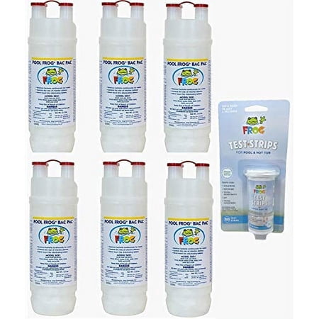Pool Frog Bac Pac Chlorine Cartridge Refill 6-Pack - Model 5051 Fits Pool Frog 6100, 5400, 5100, 5200, 5600 (with Bonus Pool Frog Test Strip 50 Pack)
