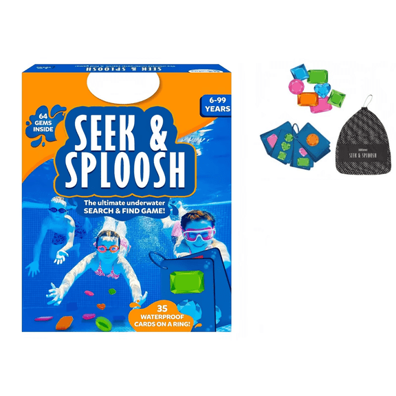 Pool Game Seek & Splash, Search & Find Water Activity, Swimming Pool Dive Game for Summer Fun & Gifts, Includes 64 Colorful Gems & 35 waterproof game cards
