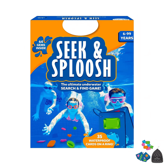 Pool Game Seek & Splash, Search & Find Water Activity, Swimming Pool Dive Game for Summer Fun & Gifts, Includes 64 Colorful Gems & 35 waterproof game cards