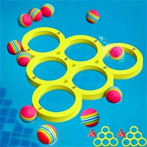 Pool Game with Score, Combo Foam Pool Floats with 12 Colorful Tossing Balls, Toss Game Swimming Party Toys Accessories for Family Par, Dive Rings
