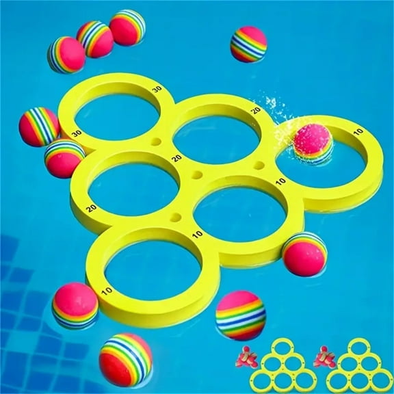 Pool Game with Score, Combo Foam Pool Floats with 12 Colorful Tossing Balls, Toss Game Swimming Party Toys Accessories for Family Par, Dive Rings