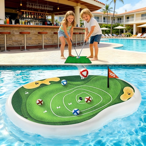 Pool Games,Pool Toy,Kids Inflatable Golf Pool Toys, Fun Swimming Pool Game, Floating Water Chipping Green W/Sticky Balls, Yard Summer Party Birthday Gift(Green)