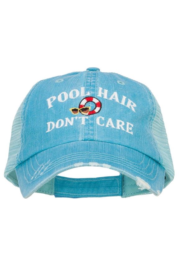 Pool Hair Don't Care Embroidered Cotton Mesh Cap - Aqua OSFM