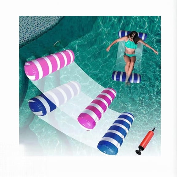 Pool Hammock 2-Pack  4-in-1 Inflatable Water Float  Lounge Chair/Saddle/Drifter  51"x27" Light Blue & Navy  Summer Pool/Beach/Lake  220lb Capacity