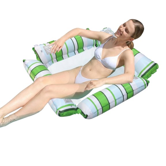 Pool Hammock Float For Ultimate Summer Water Relaxation, Beautiful Leaf Pattern Four Tube Pool Hammock Float With Mesh Center, Premium Inflatable Water Bed And Lounger Pool Hammock Float