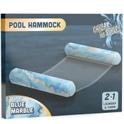 Pool Hammock Float for Adults, PoolSense Inflatable Water Lounger with Mesh for Swimming Pool Floatie - Blue Marble