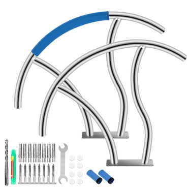 Pool Handrail 2 Pack, 30"x30" Pool Railings for Inground Pools, 375lbs Load Capacity 304 Stainless Steel Swimming Pool Stair Rail with Blue Grip Cover, Quick Mount Base Plate & Accessory